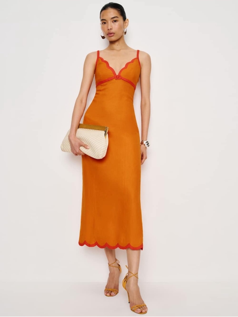 Reformation Sara Linen Dress Nectarine - 4 - Picture 4 of 11